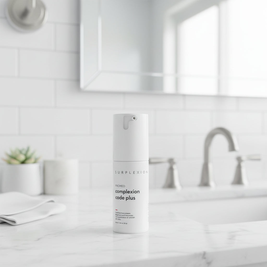 Surplexion skincare bottle on a white background